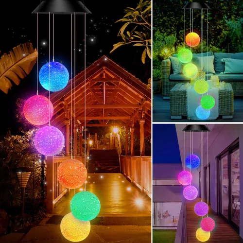 Vista 2 de Remon - Campanas de viento solares que cambian de color con luz LED, funciona con energía solar, para colgar campanas de viento, impermeable