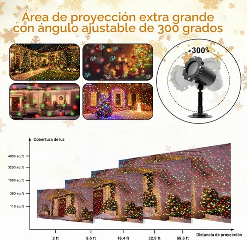 Vista 4 de Proyector de Luces de Navidad para Exteriores, Proyector de Luces LED Impermeables para Decoraciones Navideñas con Control Remoto y Temporizador