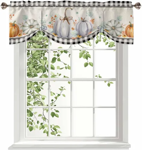 Vista 63 de Cenefas de Navidad de invierno para ventanas, cortinas de cocina con bolsillo para barra, cortinas con aislamiento térmico para ventana de baño