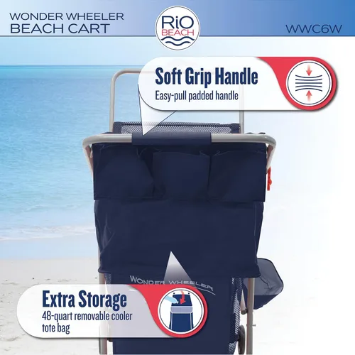 Vista 3 de Rio Beach Wonder Wheeler Deluxe - Carrito plegable utilitario, para césped y playa, azul marino