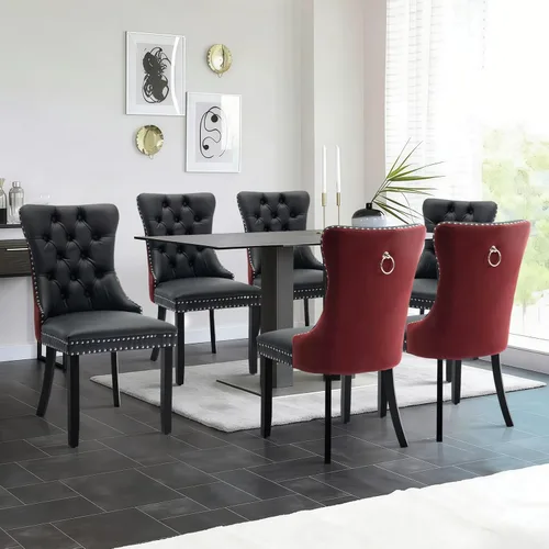 Vista 76 de Juego de 2 sillas de comedor de terciopelo con patas de madera, color beige Mid Century Modern Dining Chairs,Upholstered Chairs with Nailhead