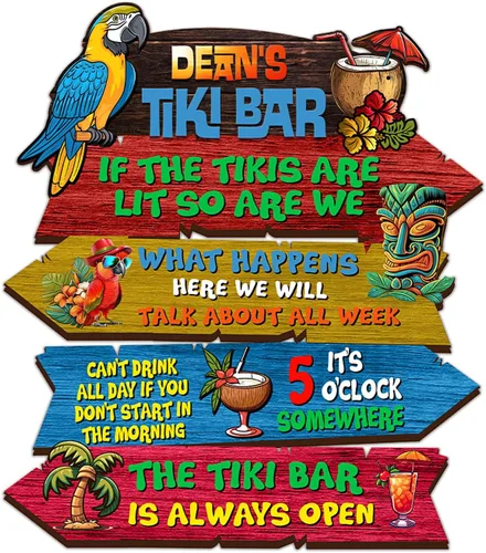 Vista 8 de THUYPT Cartel personalizado con reglas Tiki para bar Tiki, decoración de madera Tiki con patrón Tiki Totem, decoración tropical para playa impresa