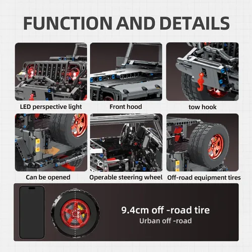 Vista 5 de RC Off-Road SUV Wrangler Black Warrior Building Kits, 1/8 Scale Truck Car