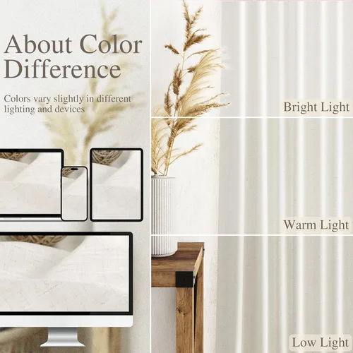 Vista 3 de Nanspring - Cortinas cortas de lino semitraslúcidas, con pestañas traseras y jareta, filtrado de luz; para cocina, ventana pequeña, sótano, Café