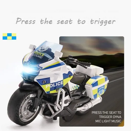 Vista 5 de Juguetes de motocicleta de tracción hacia atrás, pequeño regalo con iluminación musical, motocicletas de policía de juguete para niños de 3, 4, 5