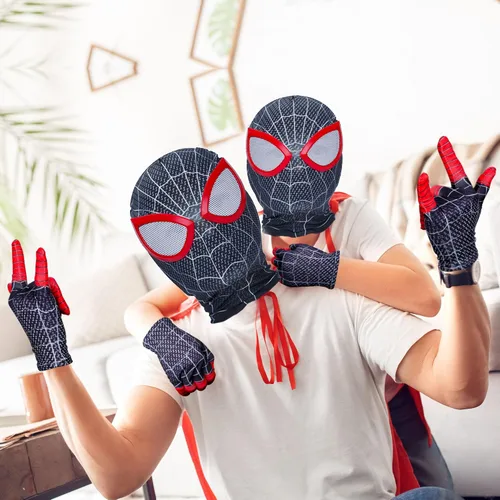 Vista 5 de Máscara de superhéroe y guantes para Halloween, Navidad, disfraces de cosplay para adultos