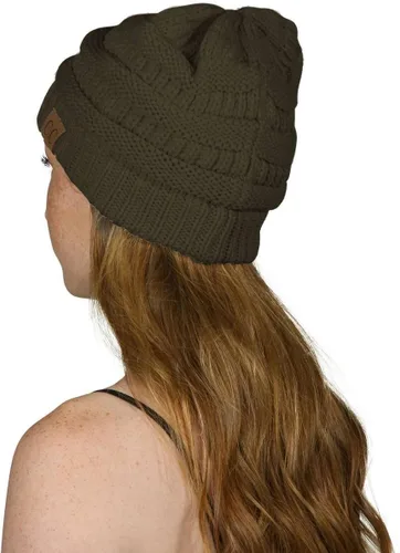 Vista 2 de Gorro de punto grueso de gran tamaño, color verde oliva oscuro, Verde -Oliva