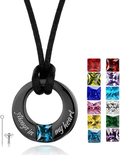 Vista 8 de YOUFENG Collares de urna de piedras natales para cenizas, urna redonda de cremación colgante para cenizas humanas, recuerdo conmemorativo, medallón