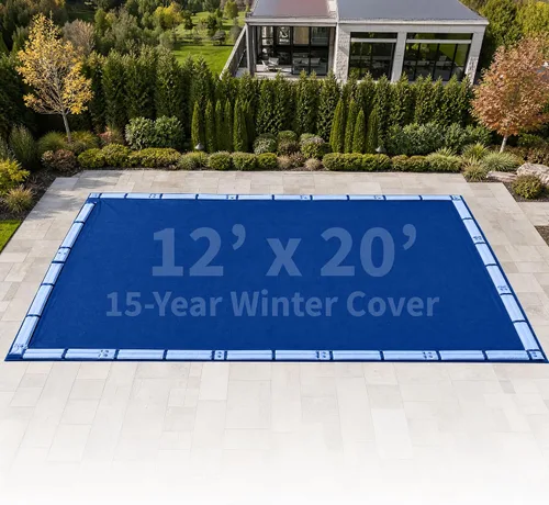 Vista 2 de Blue Wave Cubierta de invierno dorada de 15 años para piscina enterrada rectangular de 12 pies x 20 pies Polietileno laminado de 14x14, parte