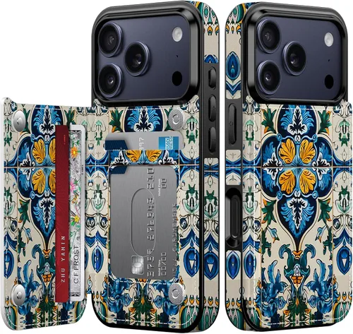 Vista 181 de FUNMIKO Funda tipo cartera para iPhone 15 con tarjetero + clip para efectivo, bloqueo RFID, protección contra caídas de grado militar y obras