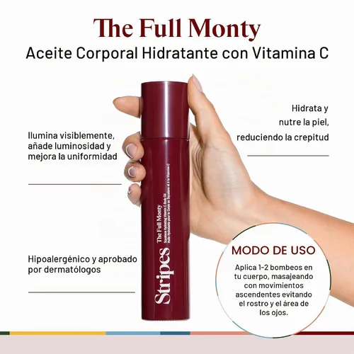 Vista 2 de STRIPES by Naomi Watts - The Full Monty - Aceite corporal post ducha para iluminar e hidratar con escualano y vitamina C, mejorar la suavidad