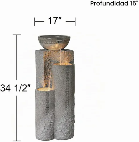 Vista 4 de Cuenco y columnas de mármol sintético, 34 1/2" de alto, fuente para interiores y exteriores