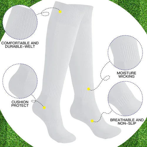 Vista 3 de Handepo 4 pares de calcetines de béisbol para hombre, calcetines de sóftbol negro, gris, blanco, rojo, azul real, calcetines deportivos deportivos