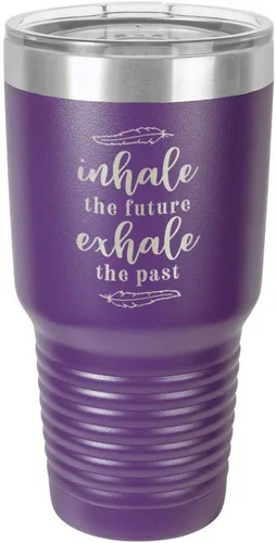 Vista 20 de INHALE EL FUTURO EXHALE EL PASTO Grabado 30 oz Vaso con paja y tapa superior deslizante de acero inoxidable taza de viaje de acero inoxidable 's