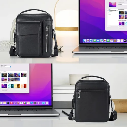 Vista 3 de Bolso cruzado pequeño para hombre, de piel sintética, bolso de mensajero, bolsa cruzada, bolsa de hombro, bolsa de pecho, trabajo, viajes al aire