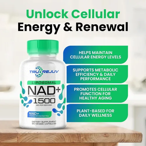 Vista 3 de Suplementos NAD+ con resveratrol 1500 mg - Suplemento alternativo liposomal Nad Plus que potencia NMNH para hombres y mujeres - Apoya la salud
