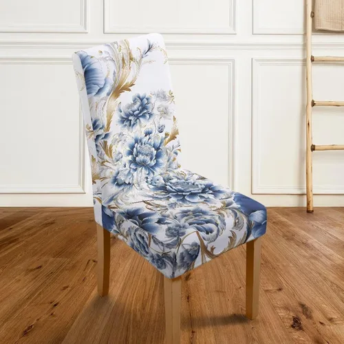 Vista 5 de Rnyleeg Juego de 1 fundas de asiento de comedor con estampado de flores azules para sillas de comedor, fundas protectoras suaves y lavables