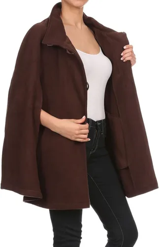 Vista 4 de LL - Poncho de capa para mujer con botones frontales abiertos y forro polar suave para otoño e invierno