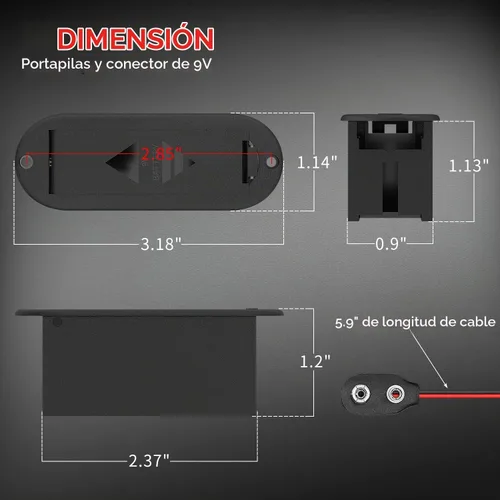 Vista 2 de DAIERTEK Soporte de batería de 9 V con cubierta de conector 9 Vlot Caja de soporte de batería para guitarra Bass Pickup -2 piezas