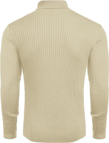 Vista 4 de Amussiar Men's Turtleneck Sweater Slim Fit Cotton Knitted Pullover Sweater Casual Lightweight Long Sleeve Top Beige