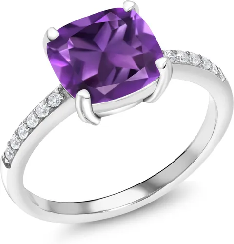 Vista 85 de Gem Stone King Anillo de compromiso de plata de ley 925 con piedra preciosa de corte cojín de 0.315 in Anillo de compromiso de aniversario de boda
