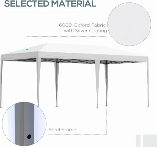 Vista 4 de Toldo Outsunny de fácil armado, blanco, de 3 x 6 metros