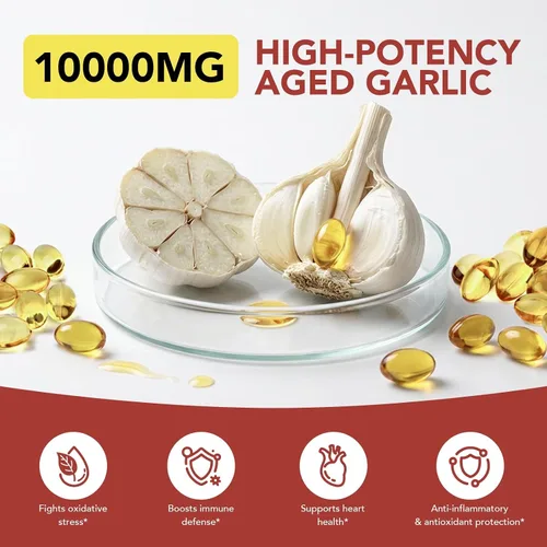 Vista 4 de Extracto de ajo añejo: 10000 mg de suplementos de ajo orgánico inodoro para bienestar diario y rutinas de bienestar cardiovascular, apoya la salud