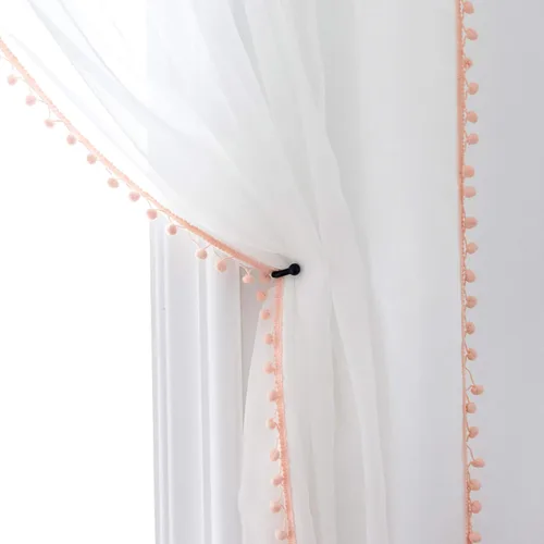 Vista 16 de MISS SELECTEX Cortinas semitransparentes con aspecto de lino y borlas de pompones - Cortinas de gasa semitransparentes con bolsillo para varilla