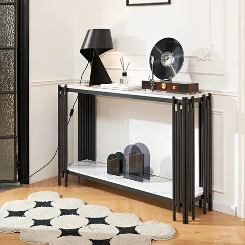 Vista 21 de Mesa de centro rectangular moderna de vidrio con parte superior de cristal templado negro y marco de acero inoxidable para sala de estar