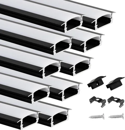 Vista 7 de Muzata Paquete de 5 canales LED empotrados de 3.3 pies/3.3 ft con cubierta blanca lechosa en forma de U de aluminio LED tira difusor canal U127 WW 1M
