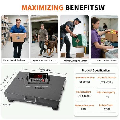 Vista 7 de MEIYA Báscula de envío resistente, báscula de plataforma industrial de 660 libras para paquetes, escala postal de precisión de 0.1 lb para pequeñas