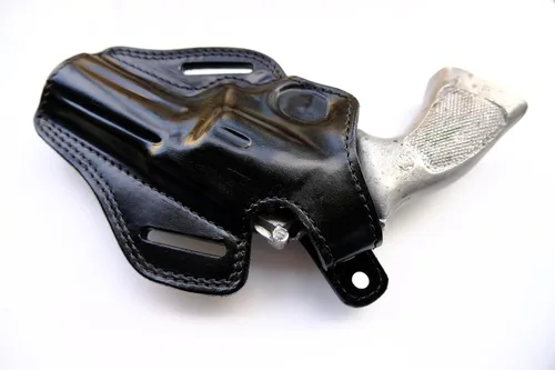 Vista 5 de Funda de cuero hecha a mano para Smith y Wesson Modelo 686 357 Magnum 4 pulgadas barril negro bronceado mano derecha