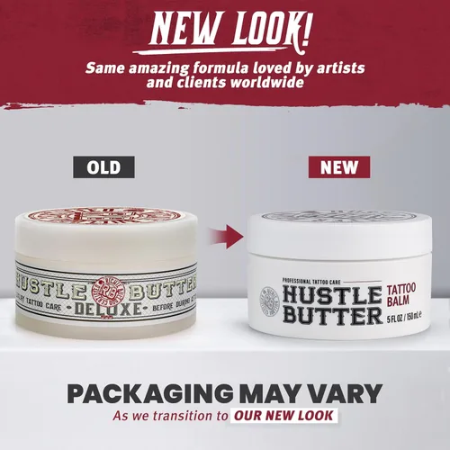 Vista 2 de Hustle Butter Tattoo Aftercare - Bálsamo para tatuajes de 5 onzas, cura + protege nuevos tatuajes y rejuvenece los tatuajes más antiguos, crema 100%