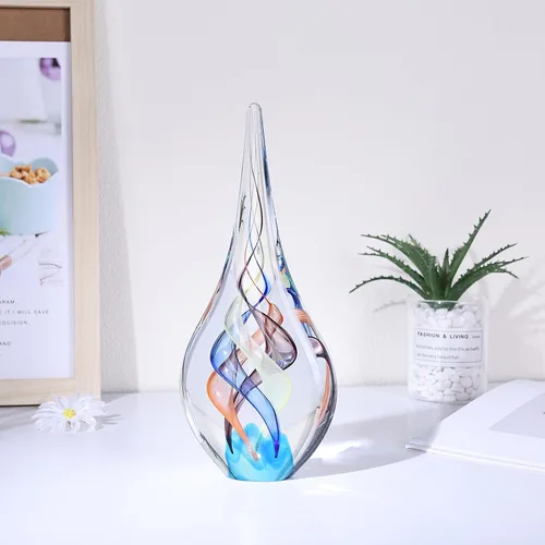 Vista 5 de Escultura de vidrio soplado a mano, decoración de estilo Murano, figuras de colección de arte de vidrio transparente, estatua decorativa de lágrima