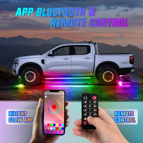 Vista 5 de Nilight 4 Piezas Tiras de Luces de Acento de Neón Underglow de Aluminio 396 LEDs Color de Ensueño Asistencia de Puerta Función Activa de Sonido
