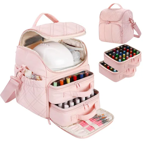 Vista 19 de FCQQYWZ Organizador de esmalte de uñas con 2 fundas desmontables con capacidad para 60 botellas y lámpara de uñas, organizadores de uñas portátiles