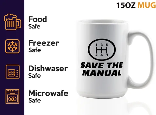 Vista 4 de Carguy Taza de café 15oz Blanco -guarde los manuales - Funny Sarcasm Car Lover Owner Enthusiast Mechanics Racing Street Racer Road Trip Organized