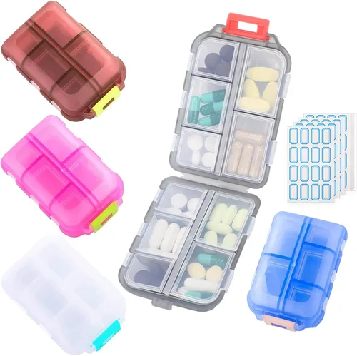 Vista 29 de Organizador de pastillas de viaje portátil, estuche pequeño para bolsillo, pastillero para bolso, organizador de medicinas con 10 compartimentos