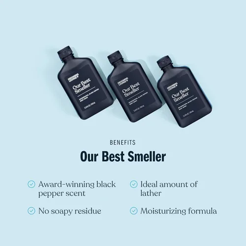 Vista 2 de Grooming Lounge Our Best Smeller Body Wash - Exfoliante de ducha hidratante y aclarante de viaje, fragancia fresca, clásica, suave de acai, aloe