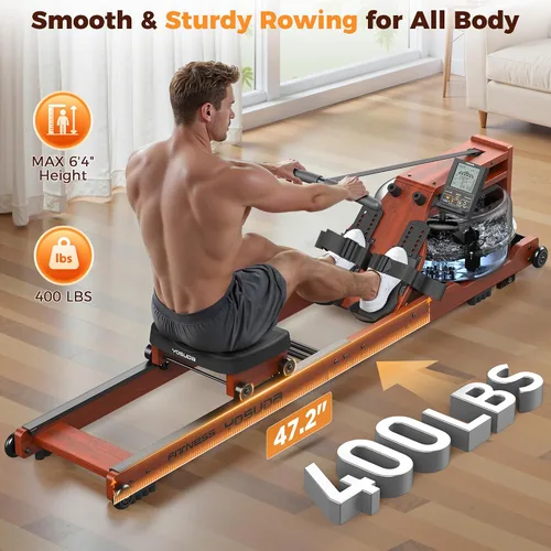 Vista 6 de YOSUDA Water Rowing Machine Foldable for Home Use 5.8 Gal Large Water Tank Immersive Wooden Water Rower Machine, Dedicated Monitor & Bluetooth