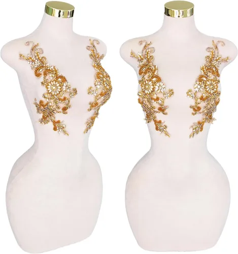 Vista 32 de Parches de cristal hechos a mano con cuentas de encaje de diamantes de imitación para accesorios de ropa de vestir (S1-champán)
