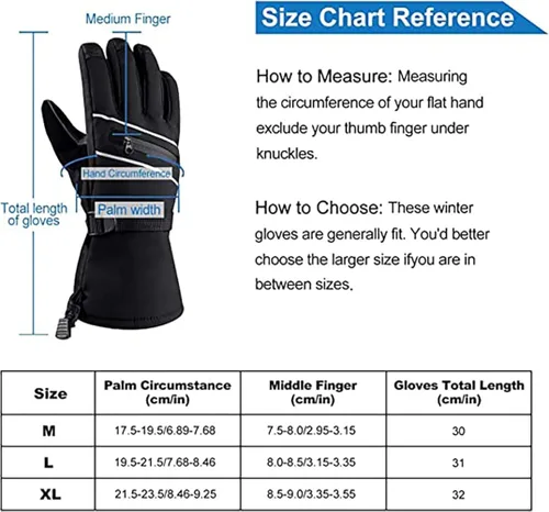Vista 7 de Guantes de esquí impermeables, guantes de snowboard para pantalla táctil, guantes de nieve de invierno, guantes de clima frío para hombres y mujeres