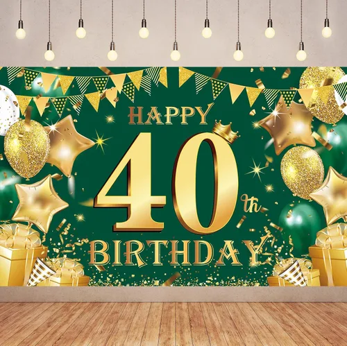 Vista 8 de Cartel de feliz cumpleaños número 100 de oro verde, 3.6 x 6 pies, montaje en pared, fiesta, cumpleaños