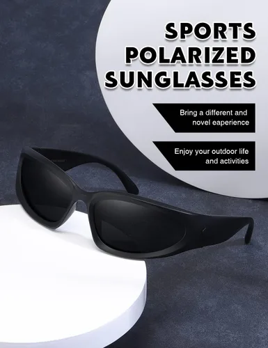 Vista 6 de MASDUN Gafas de sol polarizadas envolventes vintage de moda para hombres y mujeres, gafas de sol futuristas para deportes al aire libre UV400
