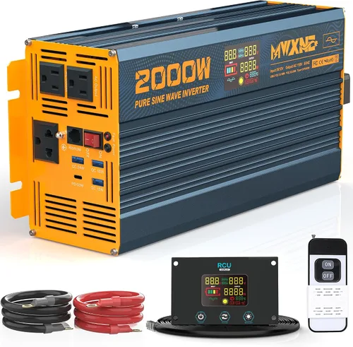 Vista 14 de Inversor de Potencia de Onda Sinusoidal Pura de 1200 Vatios DC 12V a 110V AC Convertidor con Dos Salidas de CA, Puertos USB de Carga Rápida