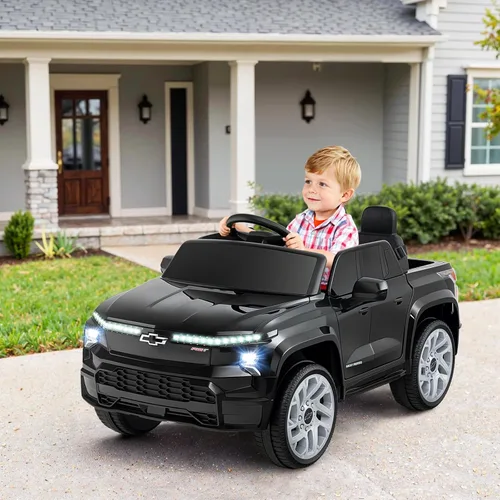 Vista 9 de Costzon Vehículo para montar en coche, camión Chevrolet con licencia de 12 V, vehículos eléctricos para niños con control remoto, almacenamiento