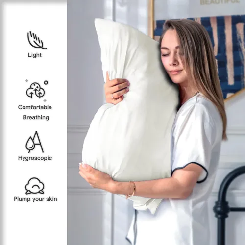 Vista 124 de Funda de almohada de seda para cabello y piel, suave, transpirable y sedosa, juego de fundas de almohada 100% tamaño estándar de 2 piezas, fundas