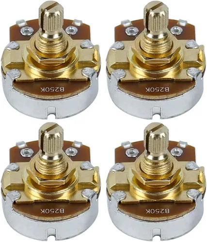 Vista 19 de FLEOR Potenciómetro cónico de audio con eje de 0.709 in, 4 piezas, tamaño completo, para guitarra, A250K