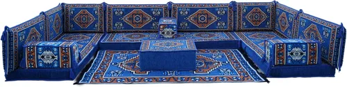 Vista 5 de arabicsofa Sofá en forma de U de estilo árabe para el suelo – Juego de Majlis hecho a mano – Sofá de estilo bohemio