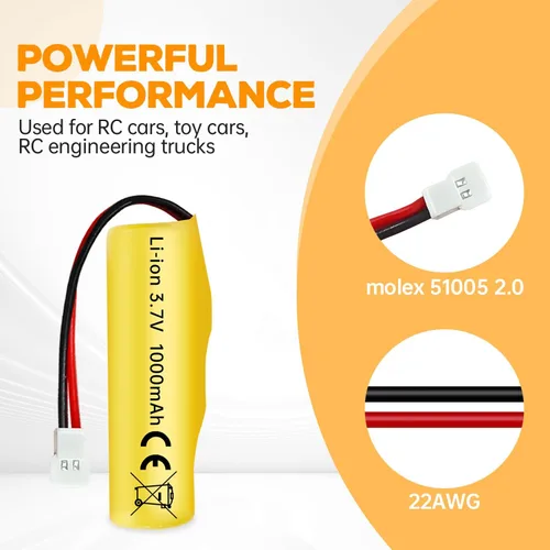 Vista 5 de sea jump 2 baterías de iones de litio de 3.7 V 1000 mAh con enchufe Molex y cable de carga USB, adecuado para vehículos de ingeniería a control